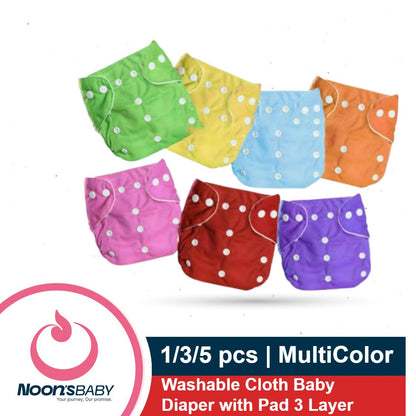 Washable Cloth Baby Diaper 1/3/5pcs with  Pad -3 Layer Multicolor Printed
