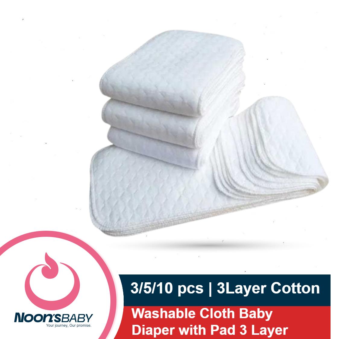 Reusable Cotton Diaper Pad for Baby 3/5/10pcs | Reusable Baby Diapers Cloth Diaper panties 3 Layer Insert 100% Cotton Washable Baby Care reusable Eco-friendly Diaper