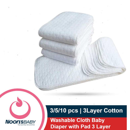 Reusable Cotton Diaper Pad for Baby 3/5/10pcs | Reusable Baby Diapers Cloth Diaper panties 3 Layer Insert 100% Cotton Washable Baby Care reusable Eco-friendly Diaper