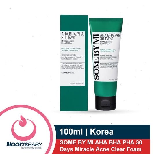 SOME BY MI AHA BHA PHA 30 Days Miracle Acne Clear Foam 100ml | Made from Tea Tree Leaf for Acne Prone Skin - Daily Acne Face Wash for Removing Sebum and Dead Cells - Korean Skin Care