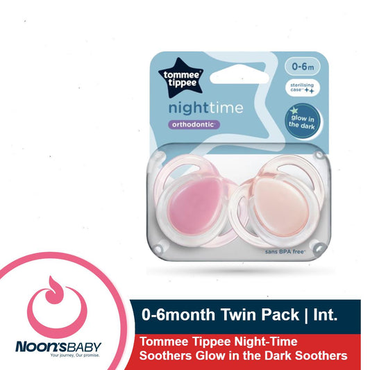 Tommee Tippee Nighttime soother, 0-6 months, 2 pack of glow in the dark soothers with reusable steriliser pod, Assorted Colours