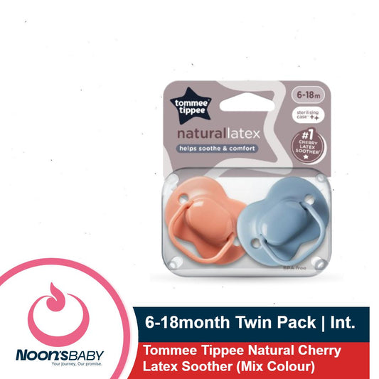 Tommee Tippee Cherry Latex Soother, 6-18 months, pack of 2 soothers with 100% natural latex baglet