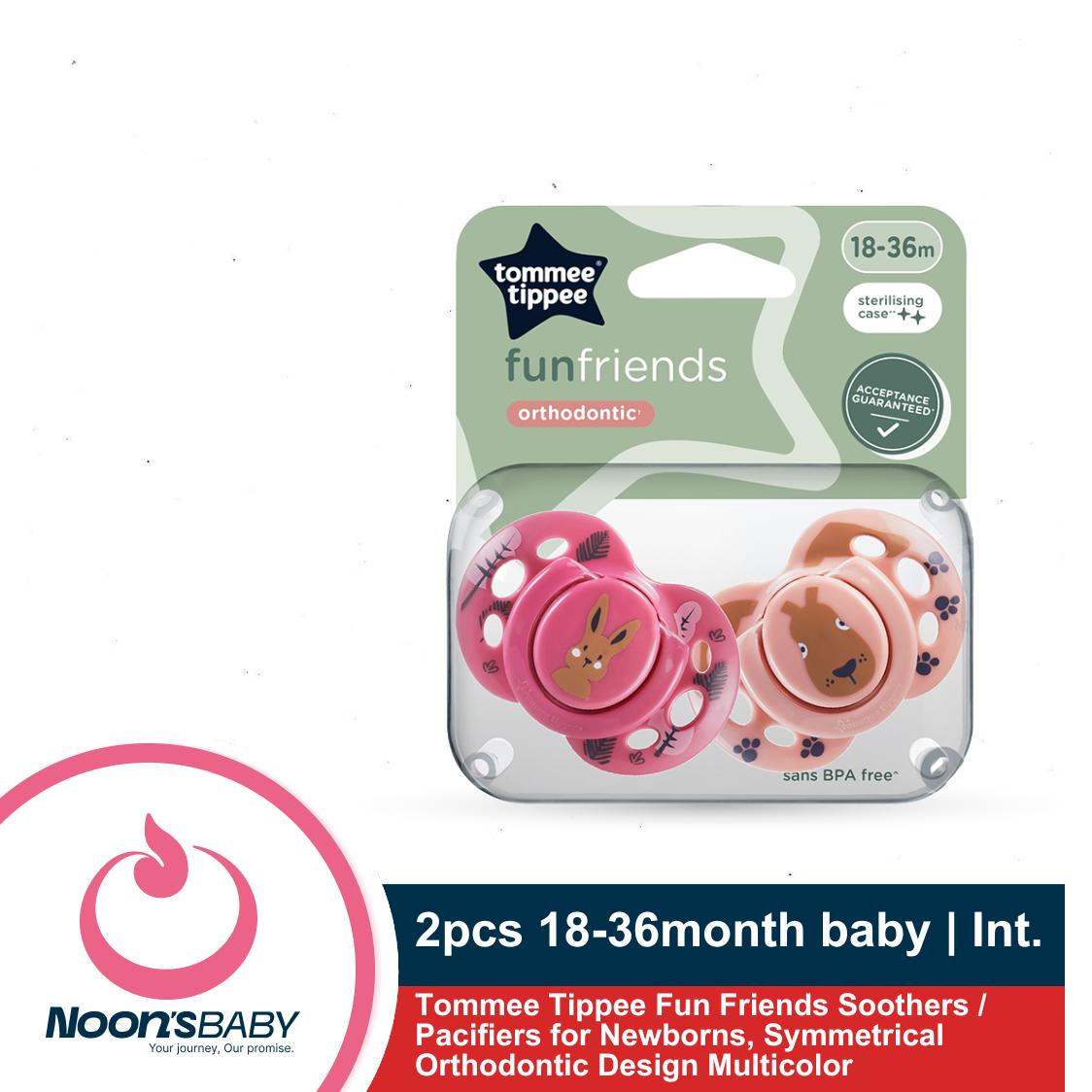 Tommee Tippee 2pcs 18-36month Babies Fun Friends Soothers / Pacifiers for Newborns, Symmetrical Orthodontic Design Multicolor