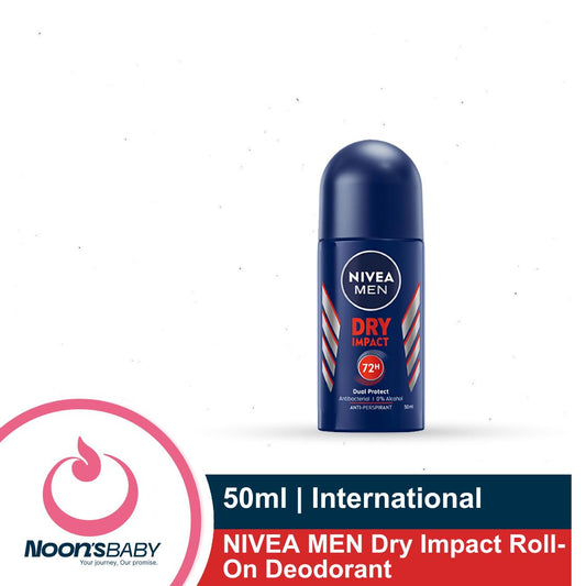 NIVEA MEN Dry Impact Roll-On Deodorant 50ml Antiperspirant for a Dry Skin Feeling, 72h Sweat Protection and Dual Active Formula