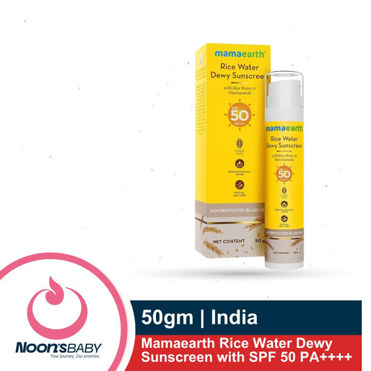 Mamaearth Rice Water Dewy Sunscreen with SPF 50 PA++++ 50gm | UVA & UVB Protection | Tan Protection | Gives Glass Skin Glow | No White Cast | For All Skin Types | India