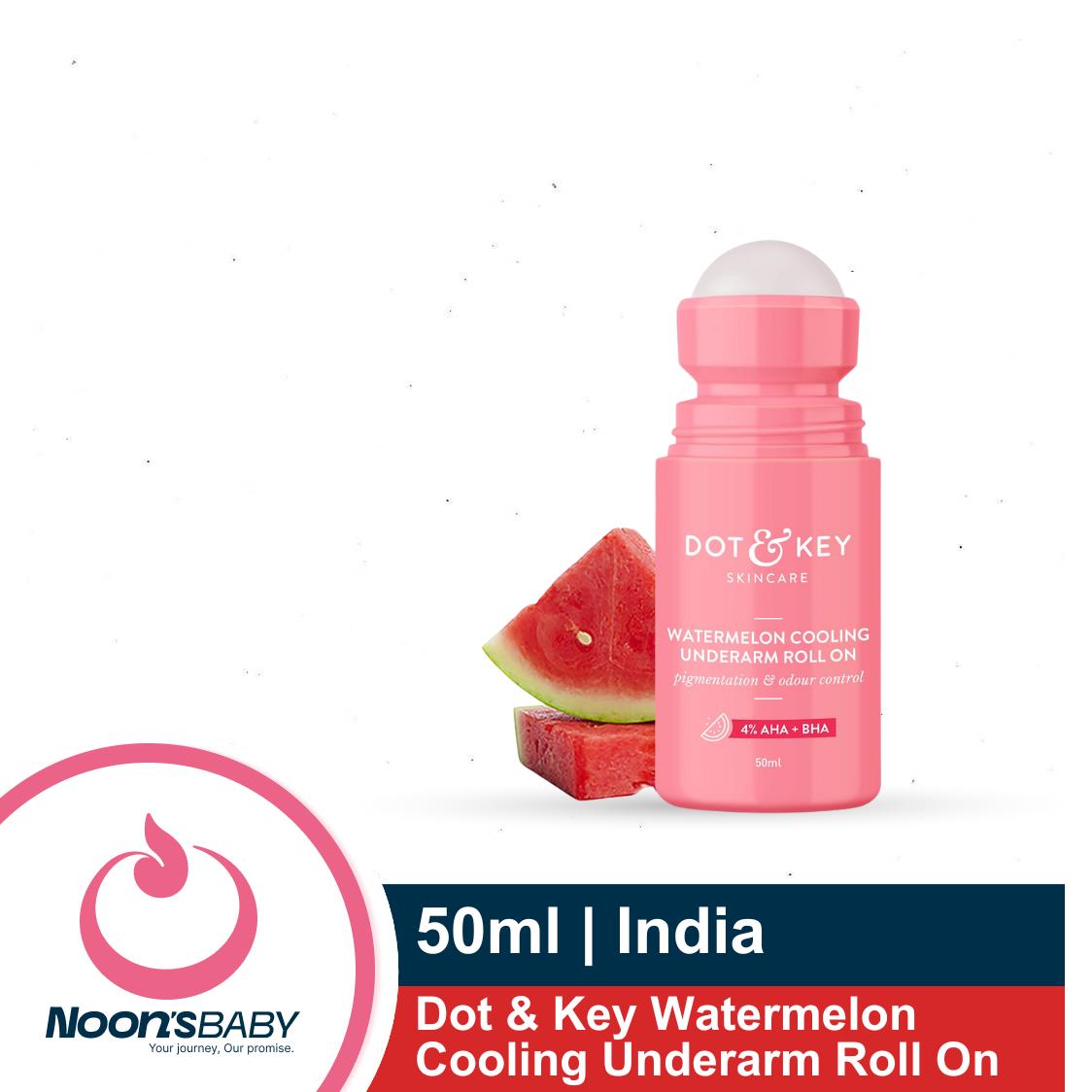 Dot & Key Watermelon Cooling Underarm Roll On 50ml | Odour & Sweat Controls | 4% AHA + BHA | Fresh Aqua Fragrance | Gently Exfoliates & Smooths Skin | For Men & Women | Made in India