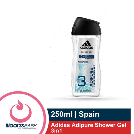 adidas adipure 3-in-1 Shower Gel for Men 250ml - Gentle Cleansing of Body, Hair & Face - pH Skin-Friendly | Spain