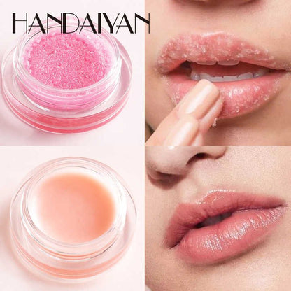 Handaiyan Lip Balm Sugar Scrub & Lip Perair 2in1 Lip Balm for Women Sugar Scrub Reduce Fine Lines Brighten Exfoliate and Nourish for Pigmented Lips Moisturizing Vitamin Packed Balm