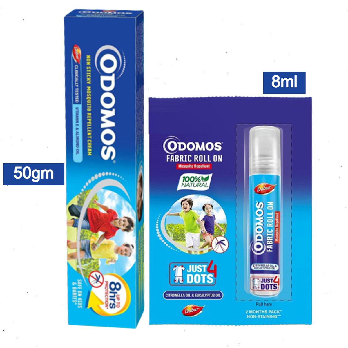 Odomos Cream & Fabric Roll-On Combo - Odomos Blue 50g Cream & Odomos Mosquito Repellent Fabric Roll-On 8ml