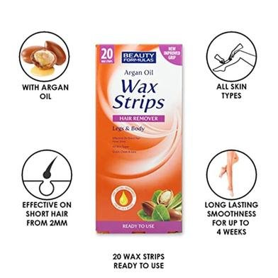 Beauty Formulas Argan Oil Wax Strips Hair Remover Legs and Body 20pcs