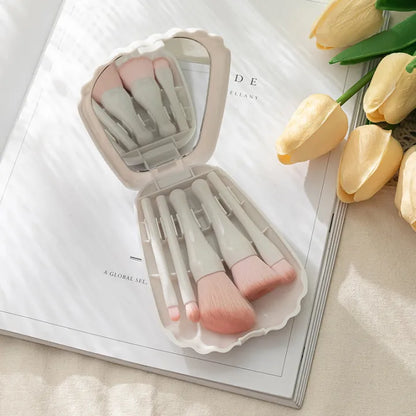 Shells Shape Mirror Box with Beautiful Makeup Brush Set 5pcs - Multicolor