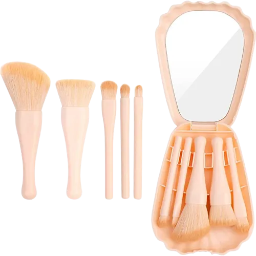 Shells Shape Mirror Box with Beautiful Makeup Brush Set 5pcs - Multicolor