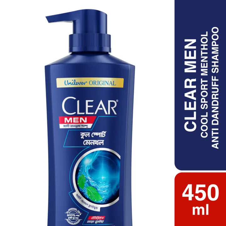 Clear Men Shampoo Cool Sport Menthol Anti Dandruff 450ml/ 330ml/ 170ml | Bangladesh