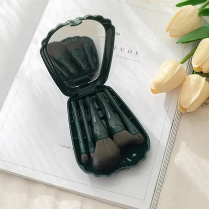 Shells Shape Mirror Box with Beautiful Makeup Brush Set 5pcs - Multicolor