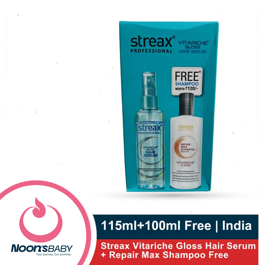 Serum & Free Shampoo - Streax Professional Vitariche Gloss Hair Serum 115ml + Repair Max Shampoo 100ml | India