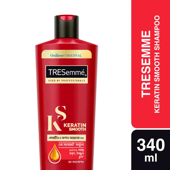 Tresemme Shampoo Keratin Smooth 580ml / 340ml / 185ml | With Keratin & Argan Oil for Straighter|| Shinier Hair - Nourishes Dry Hair & Controls Frizz|| For Men & Women | Bangladesh