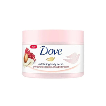 Dove Exfoliating Body Scrub Pomegranate Seeds 225ml /  Macadamia & Rice Milk Scent 225ml / Body Polish Brown Sugar & Coconut Butter 298gm / Oatmeal & Calendula Oil 298gm | Made in Slovakia