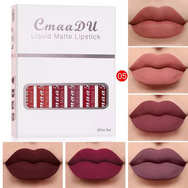 CmaaDu 6 Pcs Set Liquid Matte Non-stick Cup Waterproof Lipstick Set