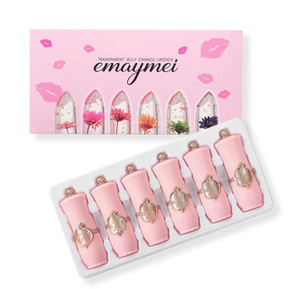 1pcs/ 6pcs emaymei Transparent Jelly Change Lipstick Waterproof Crystal Jelly Lipstick with Flower Inside | 3.8gm 6 Shades Available