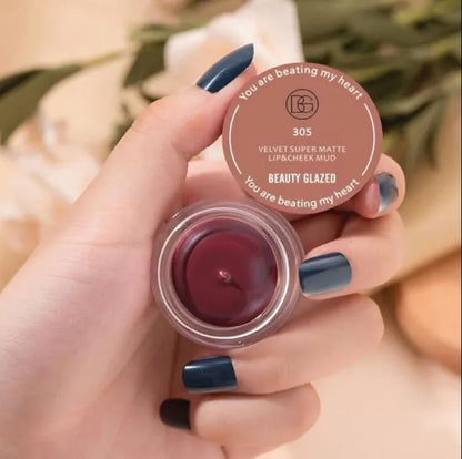 Beauty Glazed Velvet Matte Lip & Cheek Mud Moisturize Waterproof Long Lasting Double Use For Lip And Cheek