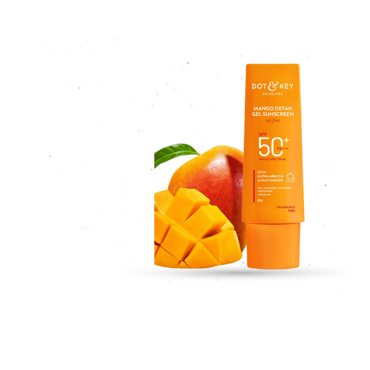 Dot & Key Mango Detan Gel Sunscreen SPF 50+ PA+++ 80gm | Oil-Free, With Alpha-Arbutin & Niacinamide | Controls Tanning, Brightens Skin | Fades Dark Spots, Water Resistant | All Skin Types
