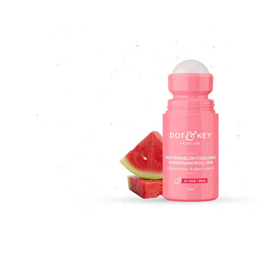 Dot & Key Watermelon Cooling Underarm Roll On 50ml | Odour & Sweat Controls | 4% AHA + BHA | Fresh Aqua Fragrance | Gently Exfoliates & Smooths Skin | For Men & Women | Made in India