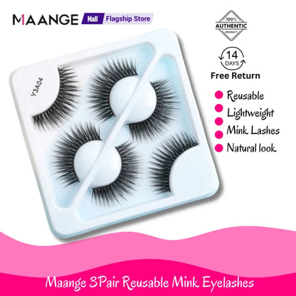 MAANGE EYELASH Reusable 3Pair Mink Hair 3D Eyelashes