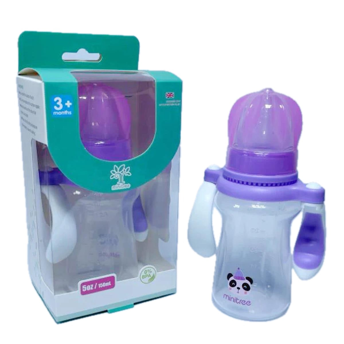 Baby Feeder Bottle Minitree Regular Neck Feeding Plastic Bottle With Handle 3m+ 150ml Multicolor Available
