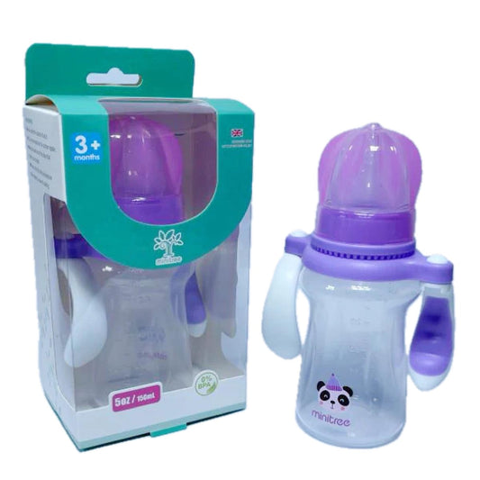Baby Feeder Bottle Minitree Regular Neck Feeding Plastic Bottle With Handle 3m+ 150ml Multicolor Available