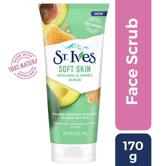 Face Scrubs - St. Ives Avocado And Honey Scrub for Soft Skin With 100 percent Natural Exfoliates - 170ml